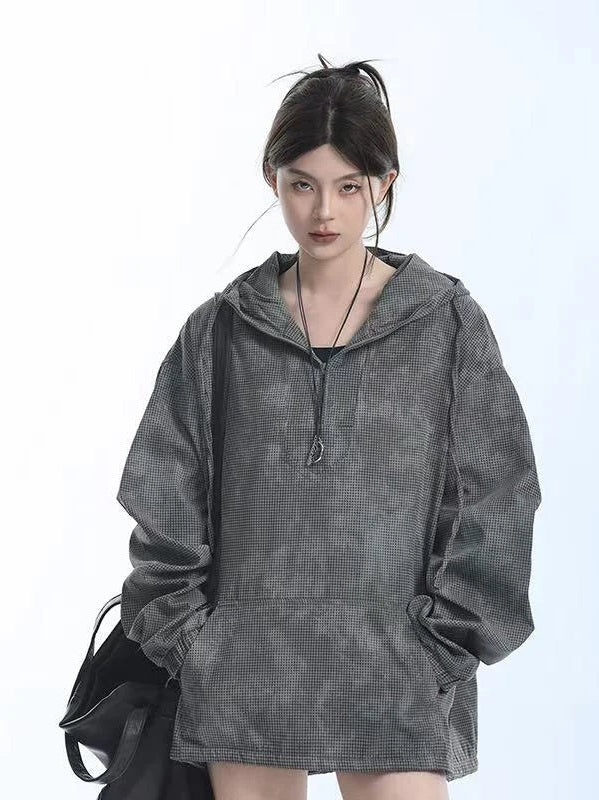 Dyed Plaid Oversize Hoodie  f0379