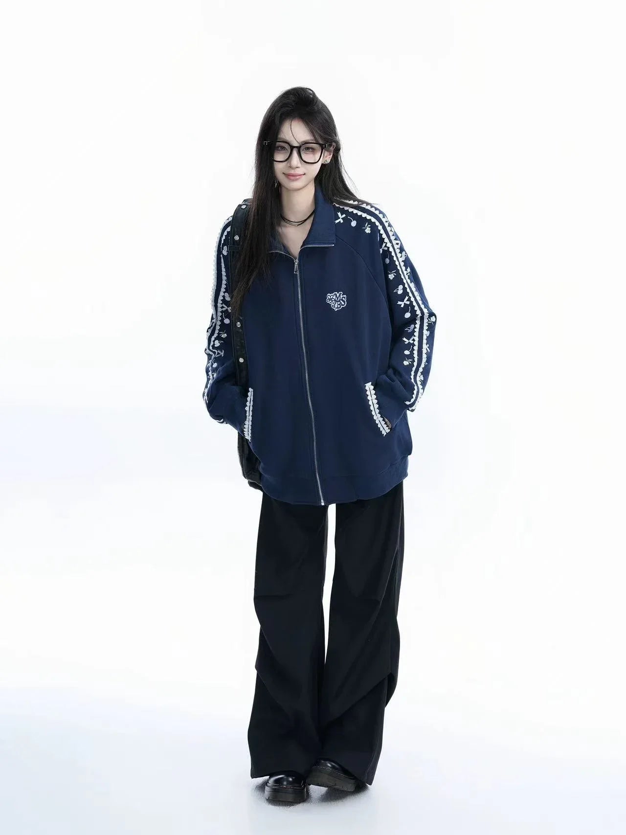 Cherry Bow Embroidered Zip Hoodie  f0375