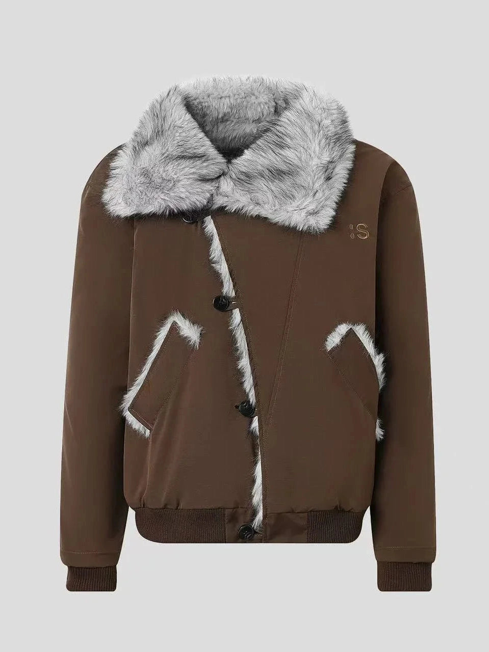 Oversized Shearling Lapel Padded Coat  f0374