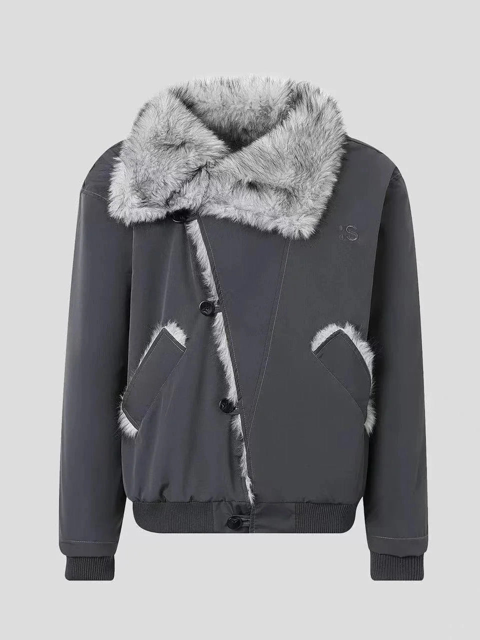 Oversized Shearling Lapel Padded Coat  f0374