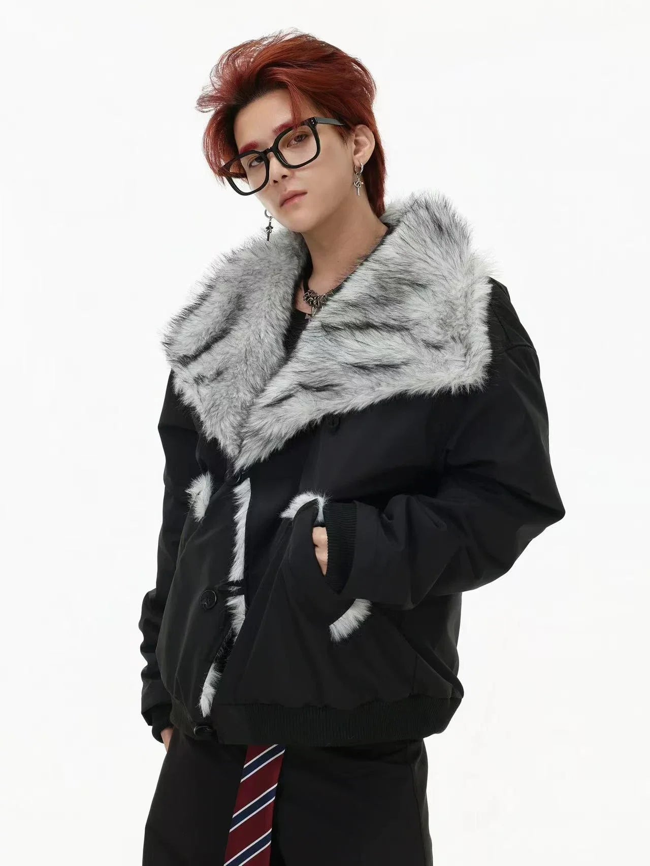 Oversized Shearling Lapel Padded Coat  f0374