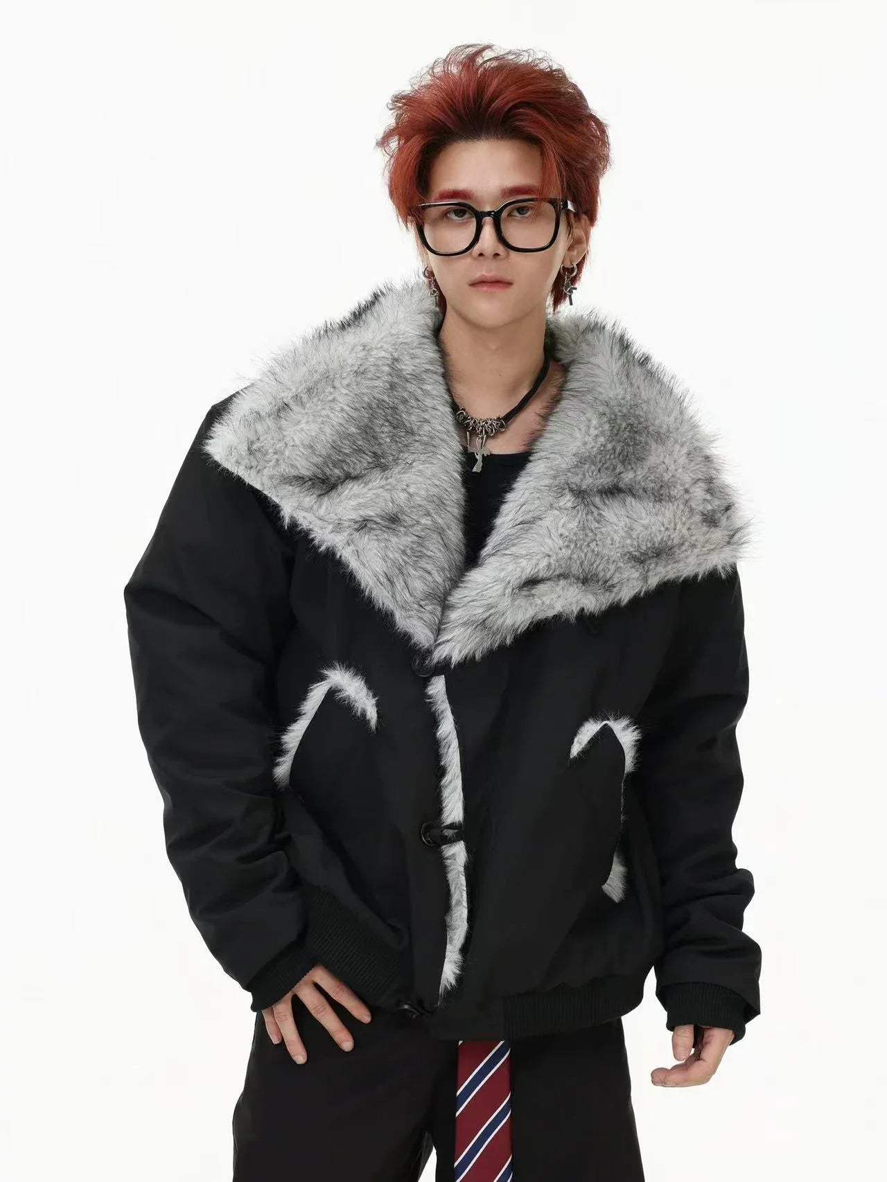 Oversized Shearling Lapel Padded Coat  f0374