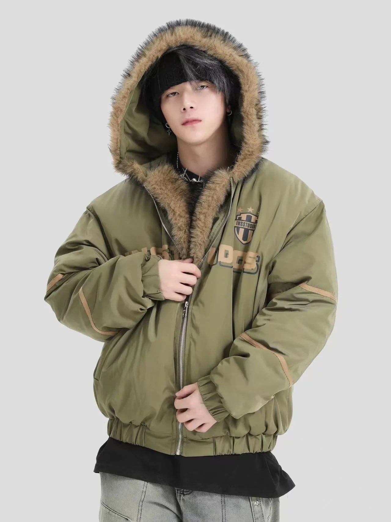 Oversized Plush Hooded Puffer  f0373