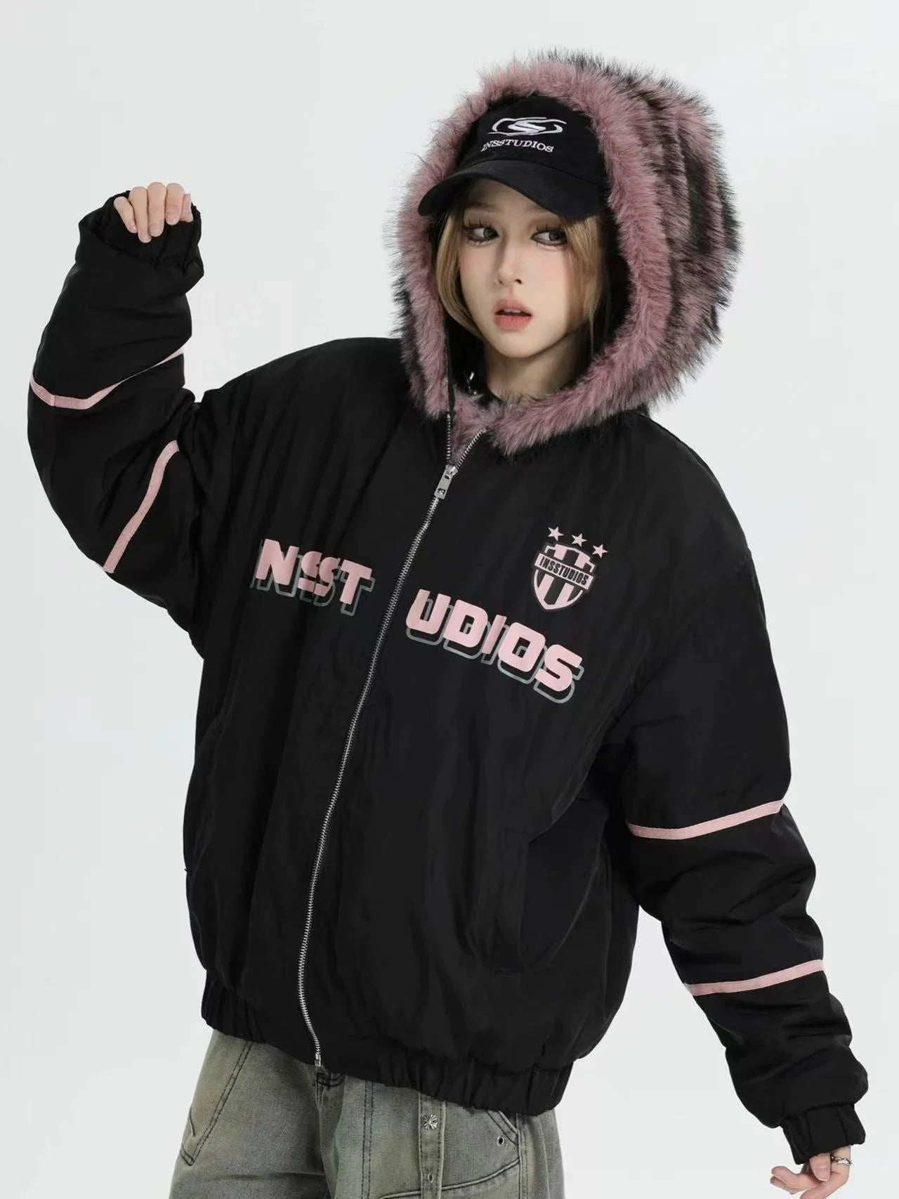 Oversized Plush Hooded Puffer  f0373