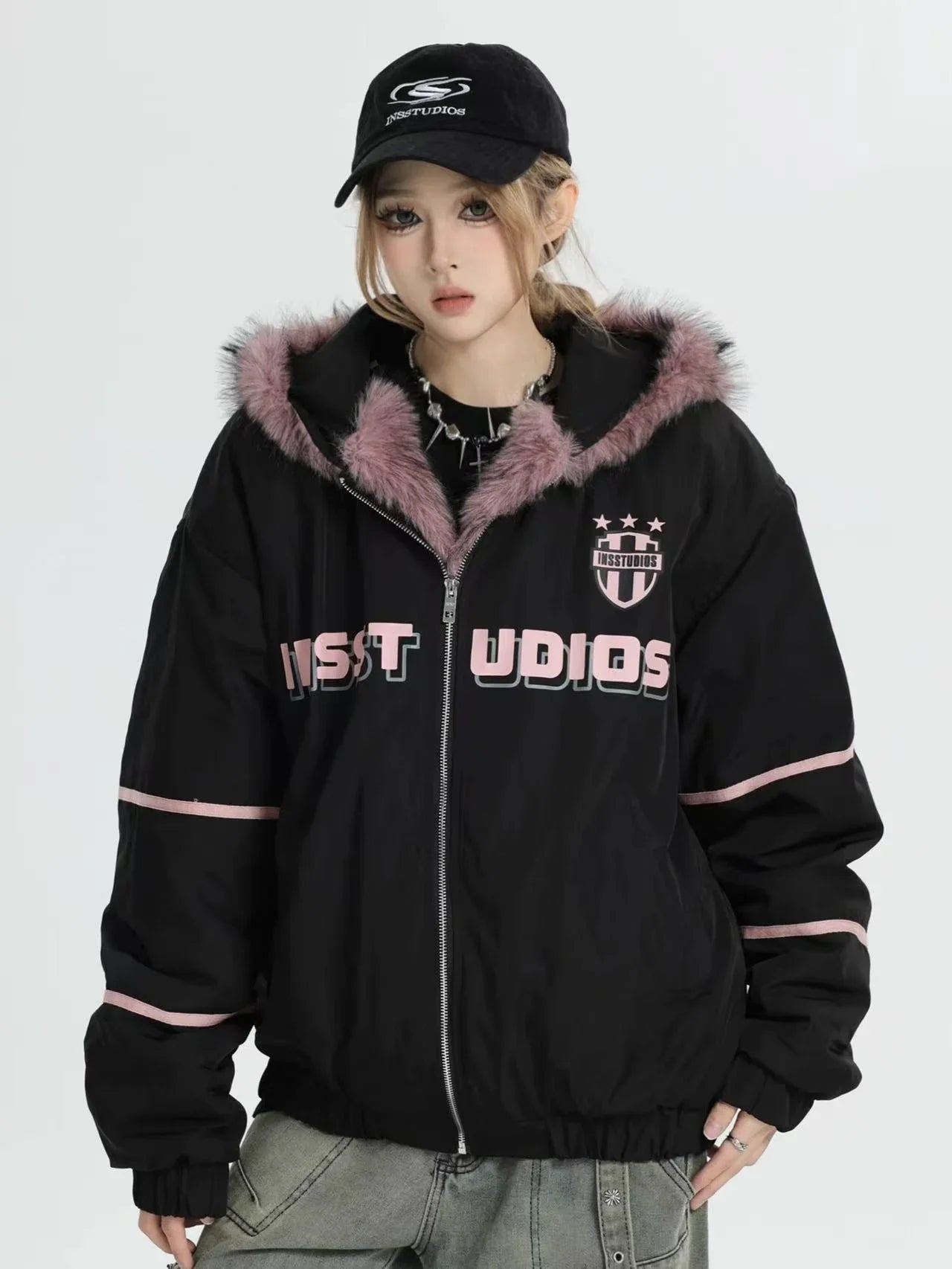 Oversized Plush Hooded Puffer  f0373