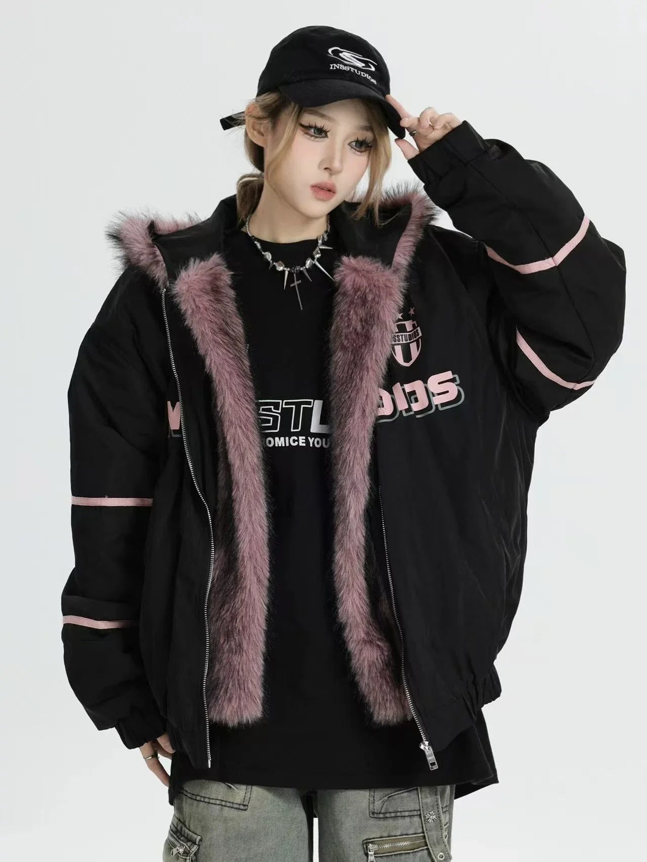 Oversized Plush Hooded Puffer  f0373