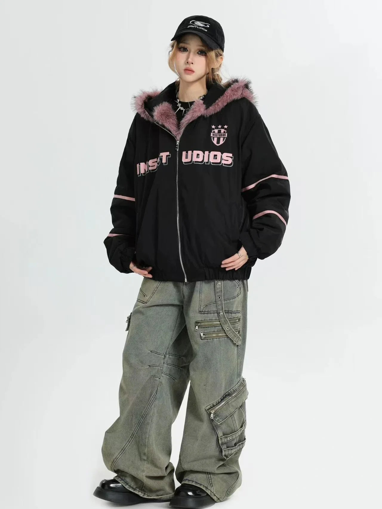 Oversized Plush Hooded Puffer  f0373