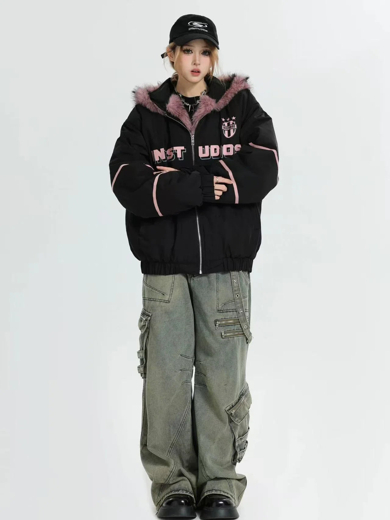 Oversized Plush Hooded Puffer  f0373