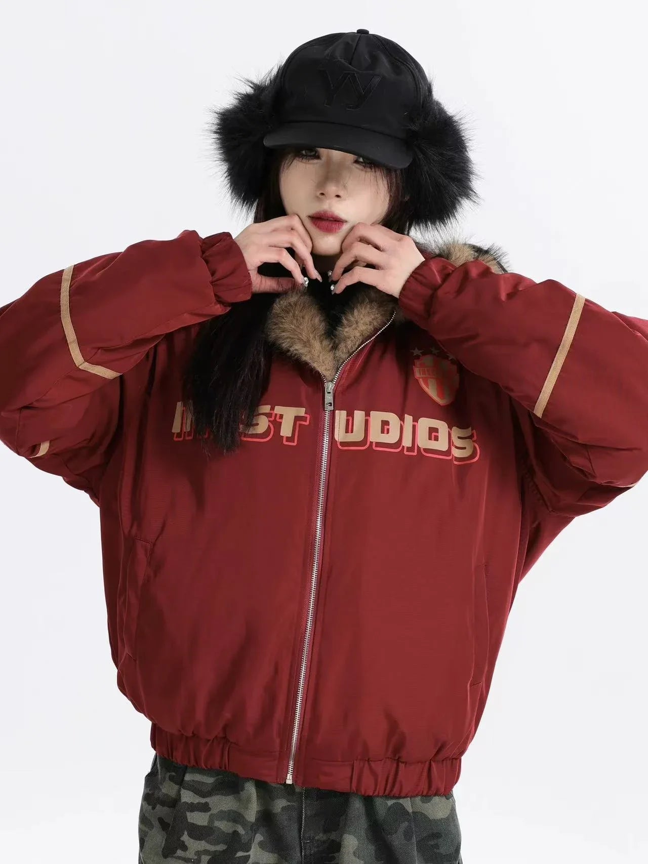 Oversized Plush Hooded Puffer  f0373