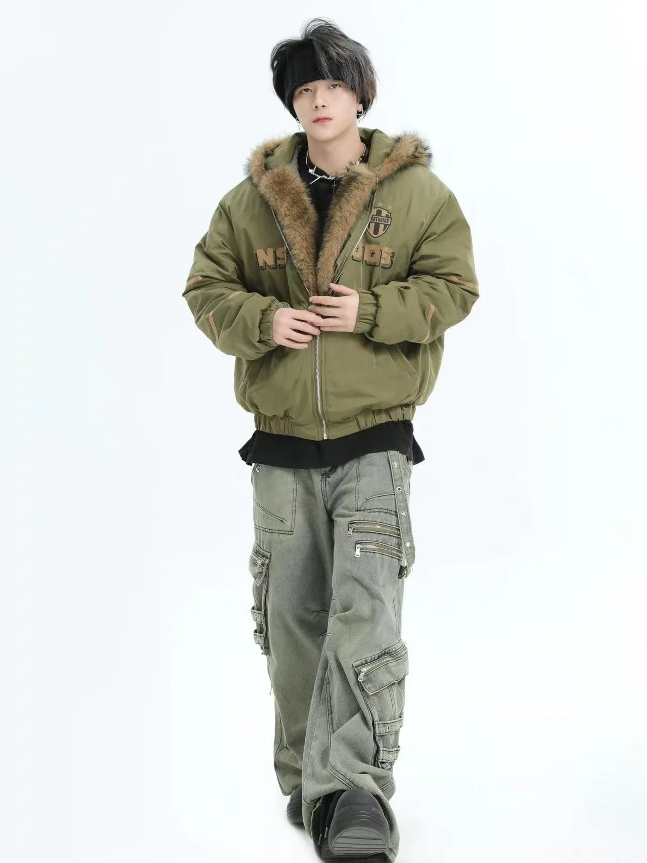 Oversized Plush Hooded Puffer  f0373