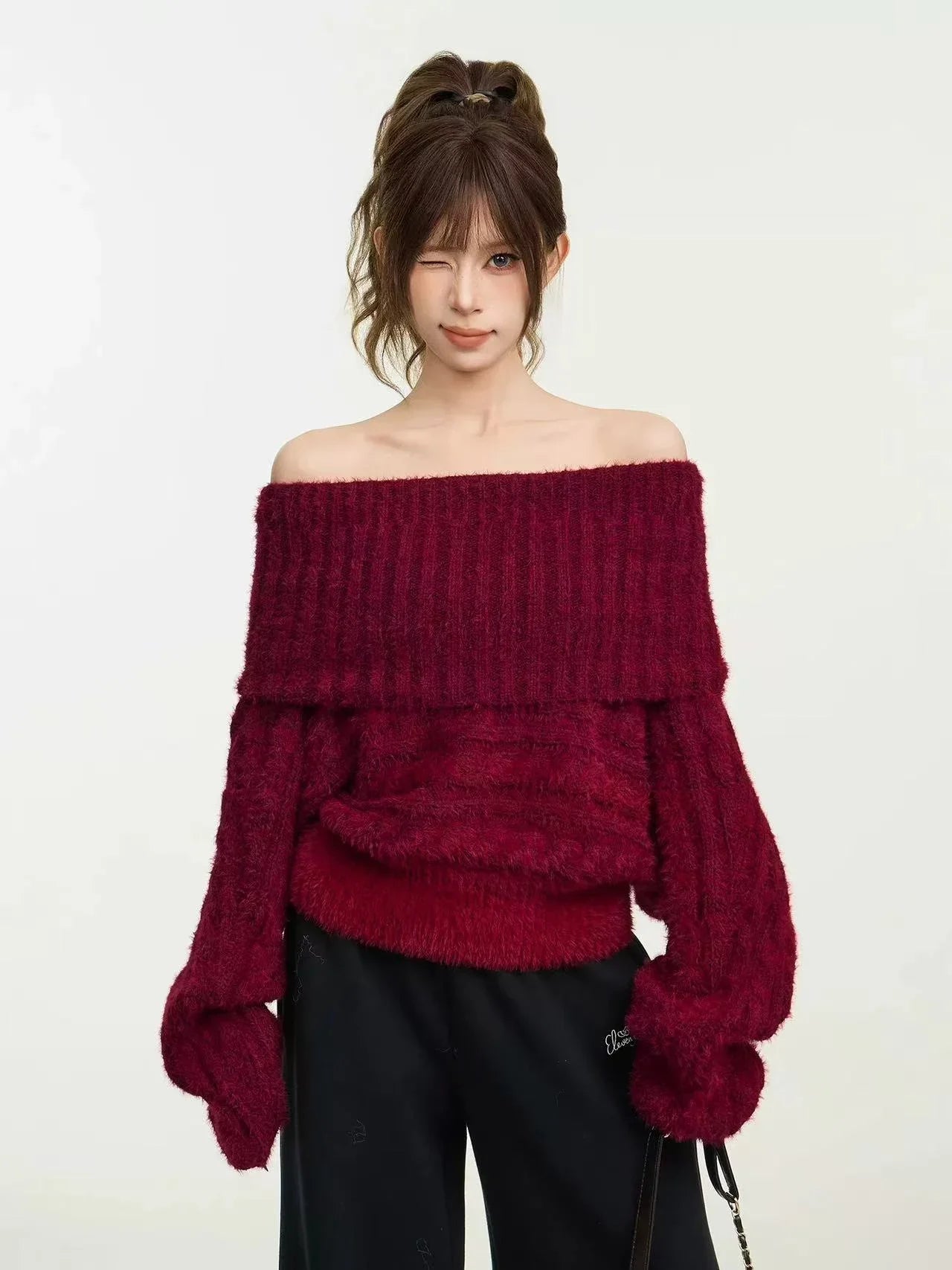 Soft Off-Shoulder Knit Sweater f0331