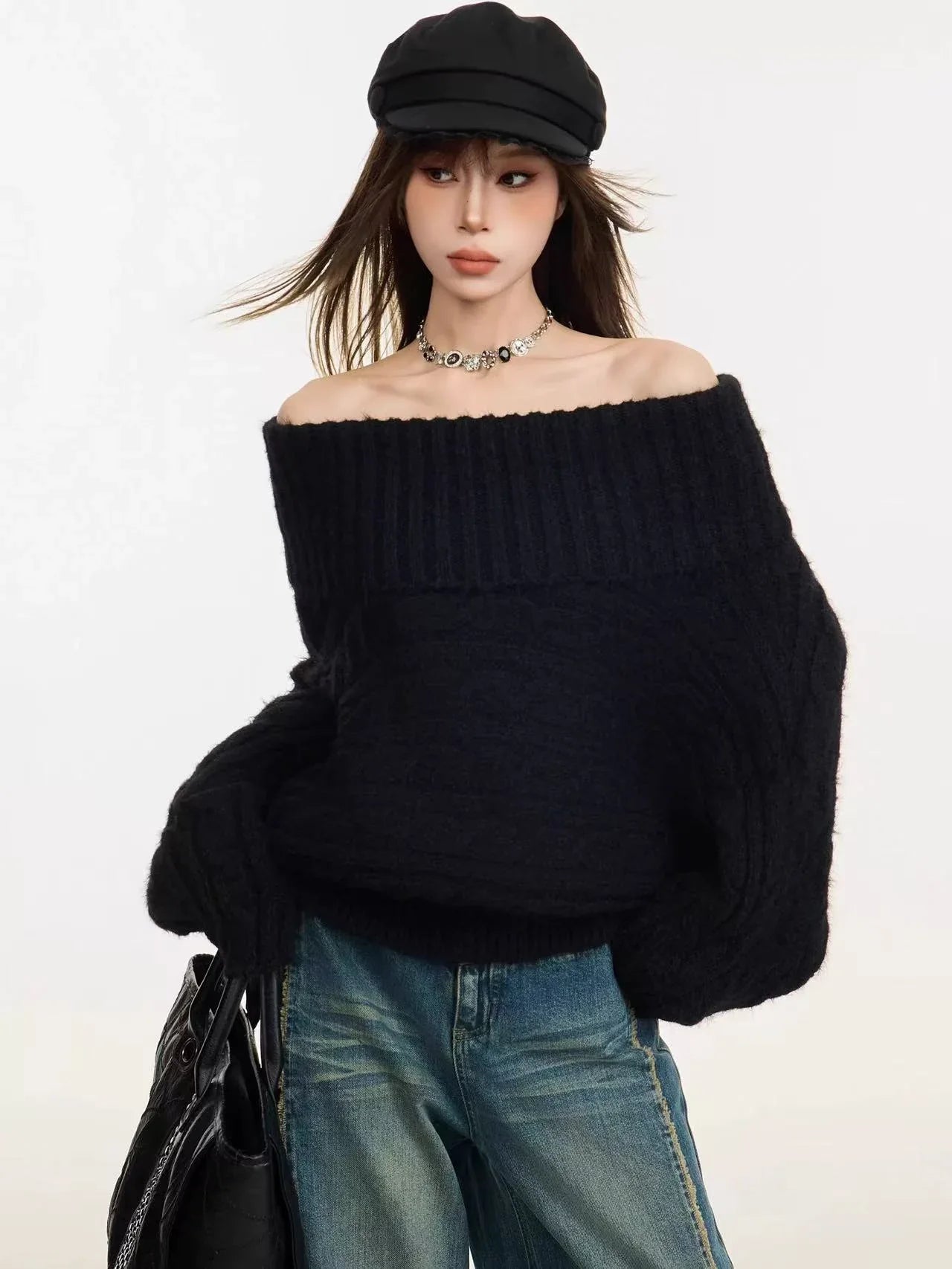 Soft Off-Shoulder Knit Sweater f0331
