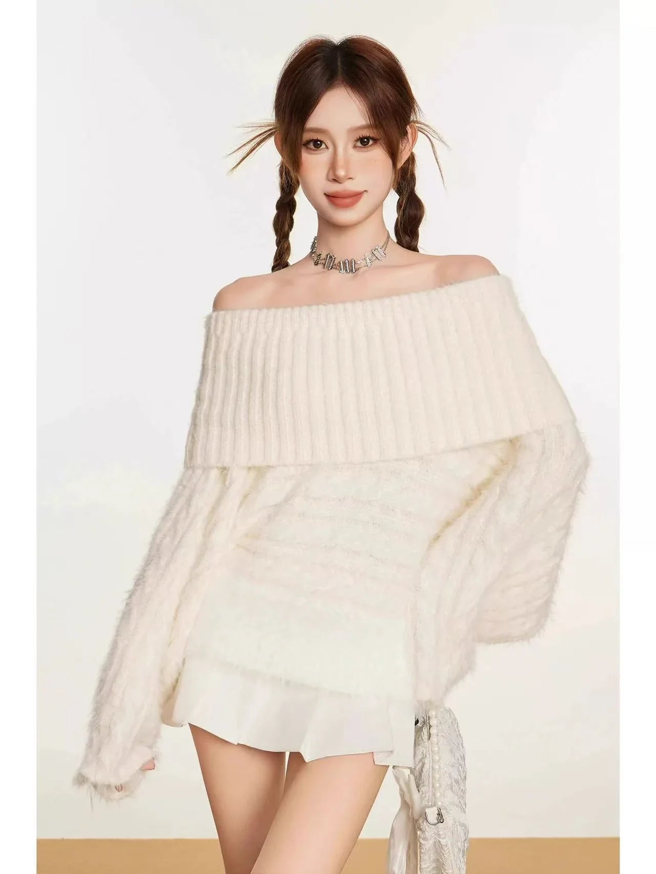 Soft Off-Shoulder Knit Sweater f0331