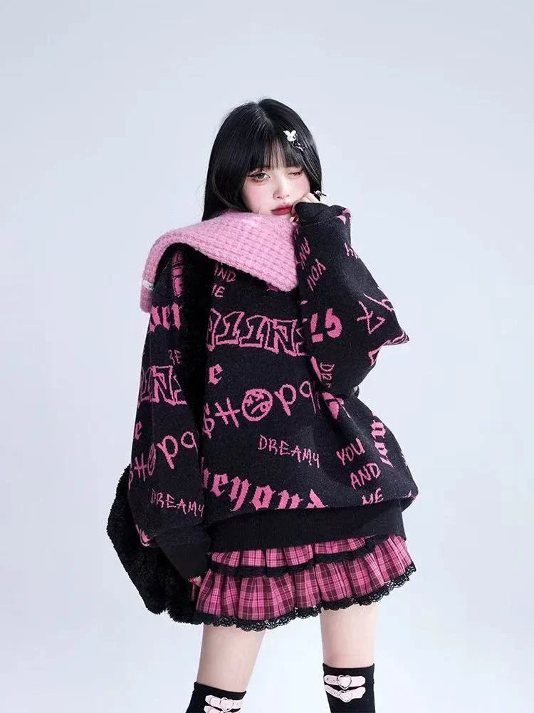 All-Over Print Relaxed Knit Sweater  f0369