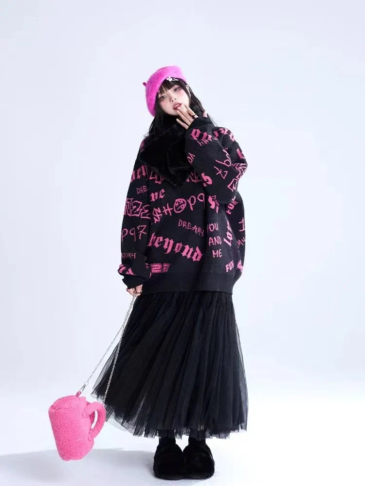 All-Over Print Relaxed Knit Sweater  f0369