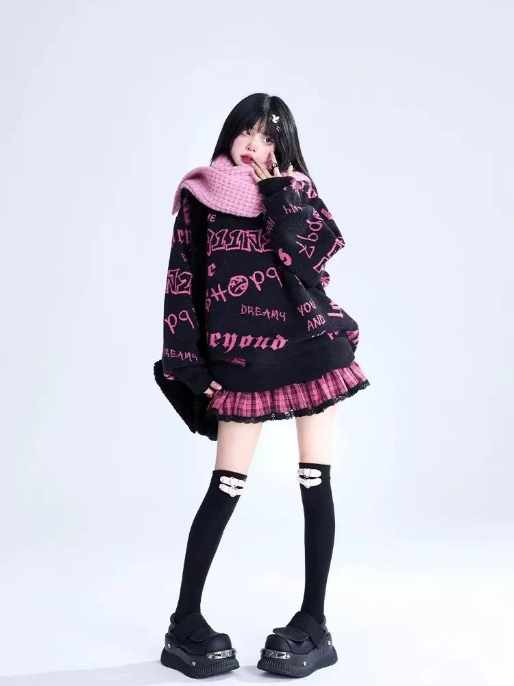 All-Over Print Relaxed Knit Sweater  f0369