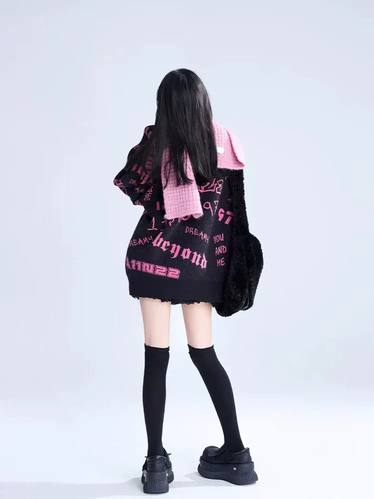 All-Over Print Relaxed Knit Sweater  f0369