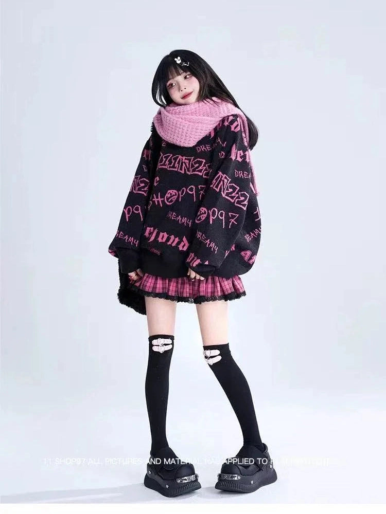 All-Over Print Relaxed Knit Sweater  f0369