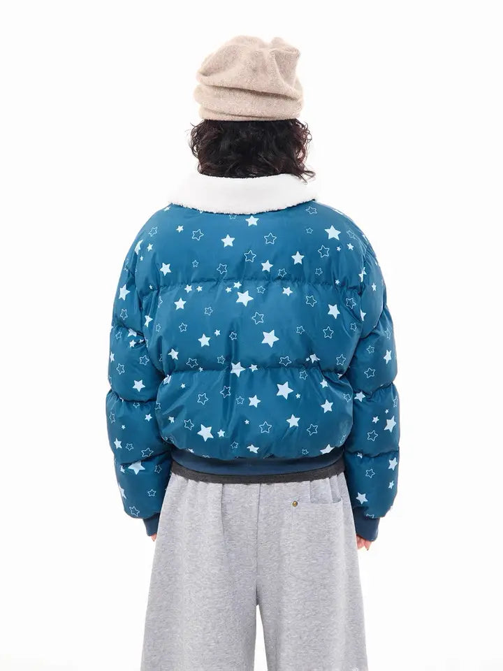 Star Puffer Jacket with Faux-Fur Collar  f0367