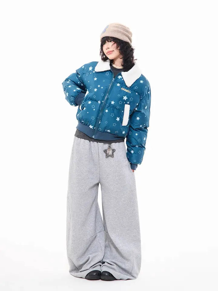 Star Puffer Jacket with Faux-Fur Collar  f0367
