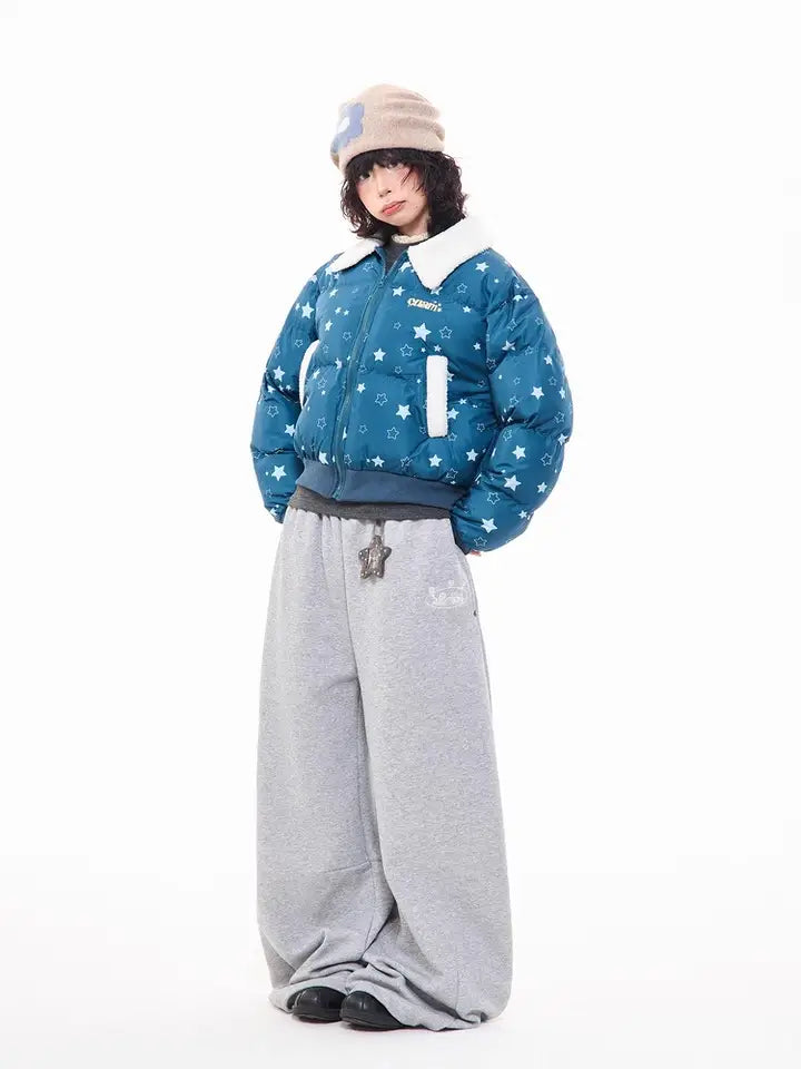 Star Puffer Jacket with Faux-Fur Collar  f0367