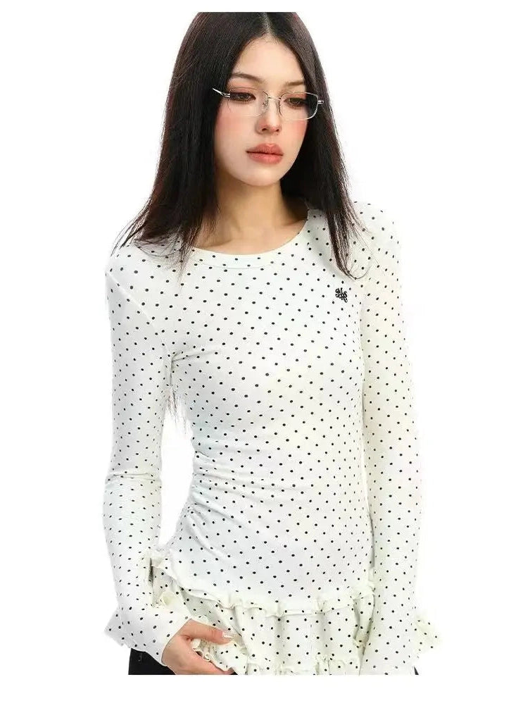 Ruffled Polka Dot Slim Fit Top f0327