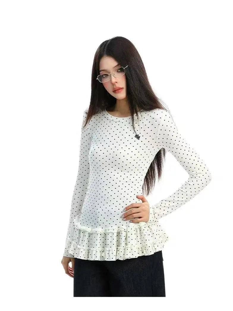 Ruffled Polka Dot Slim Fit Top f0327