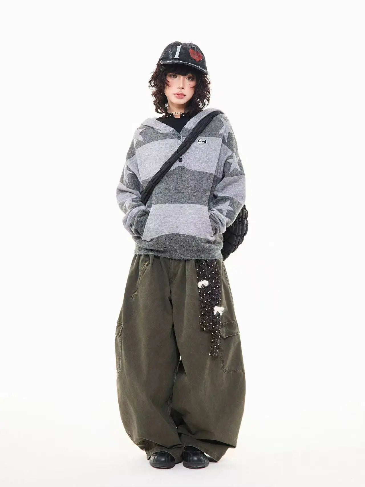 Retro Star Striped Hoodie Knit  f0364