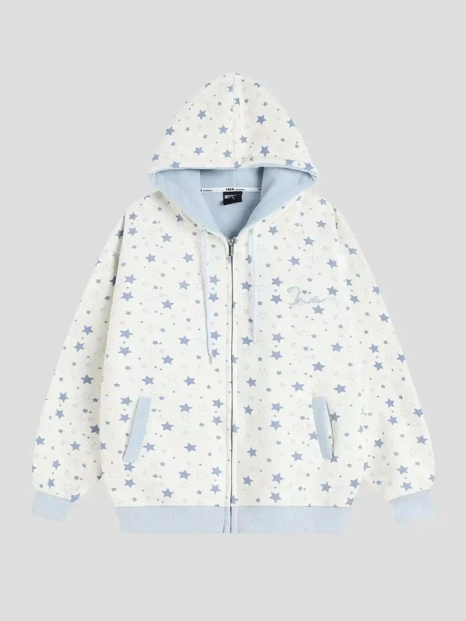 Vintage Star Print Fleece Zip Hoodie  f0363