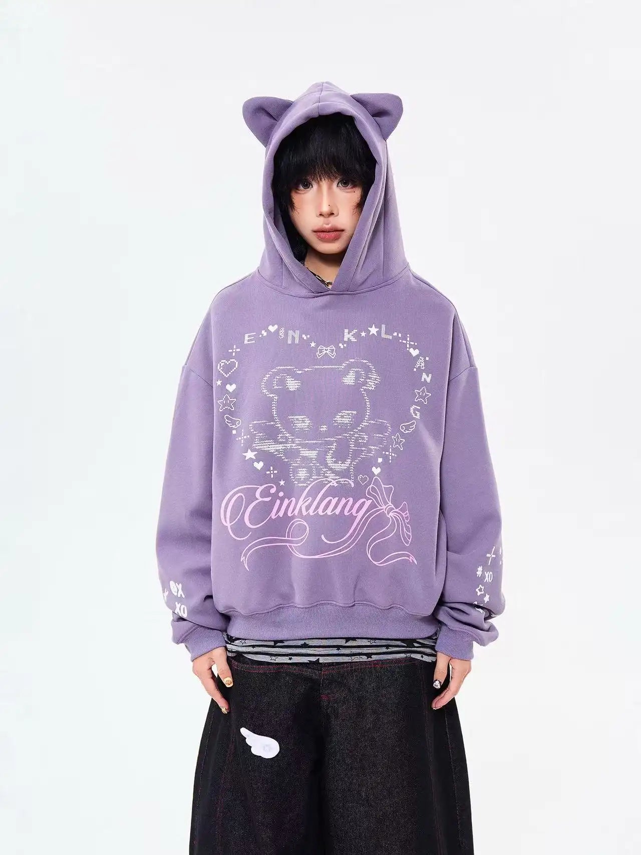 Bear Ear Heart Graphic Hoodie  f0362