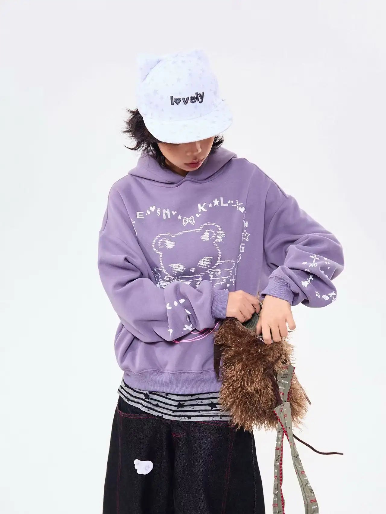 Bear Ear Heart Graphic Hoodie  f0362