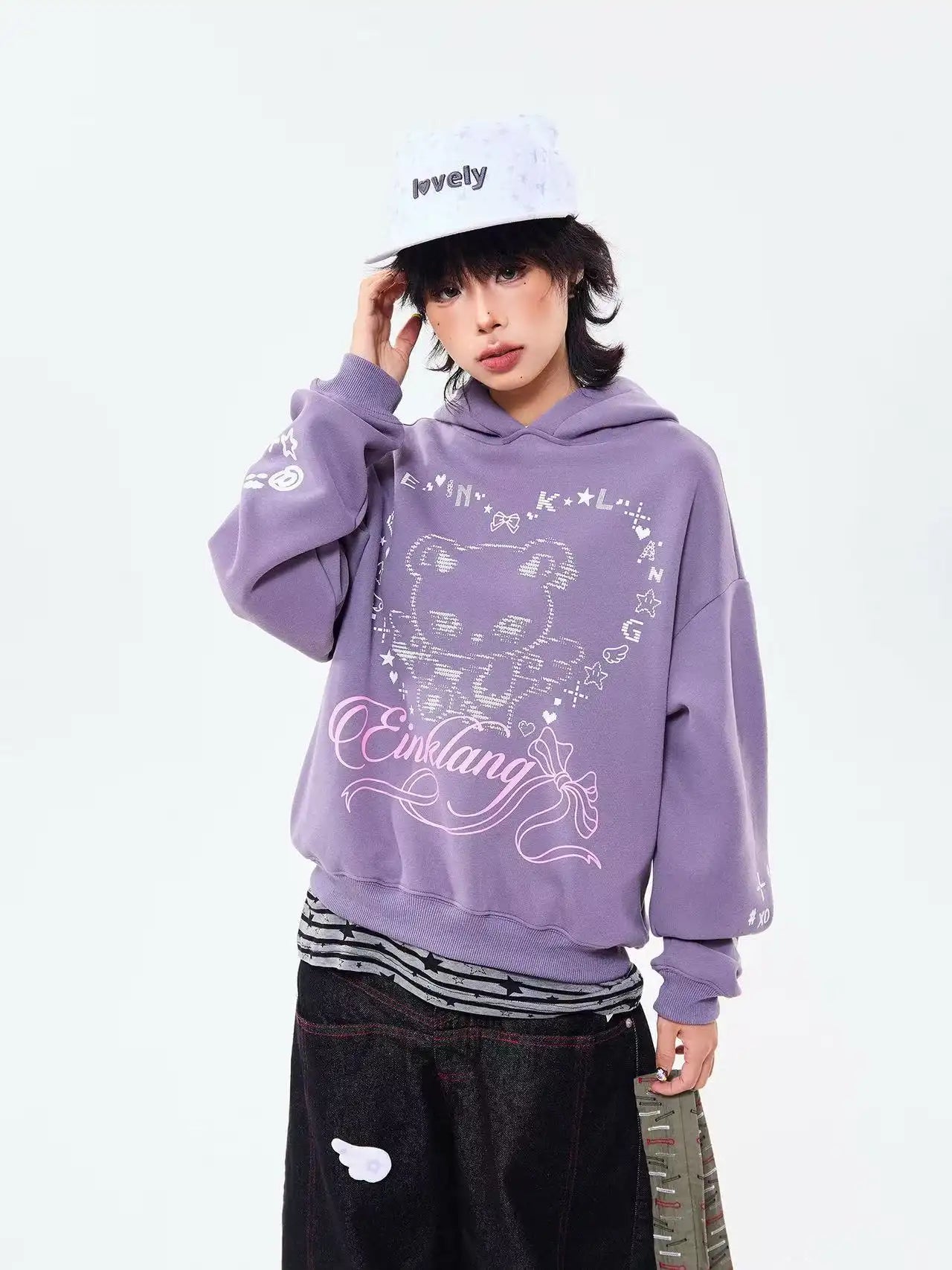 Bear Ear Heart Graphic Hoodie  f0362