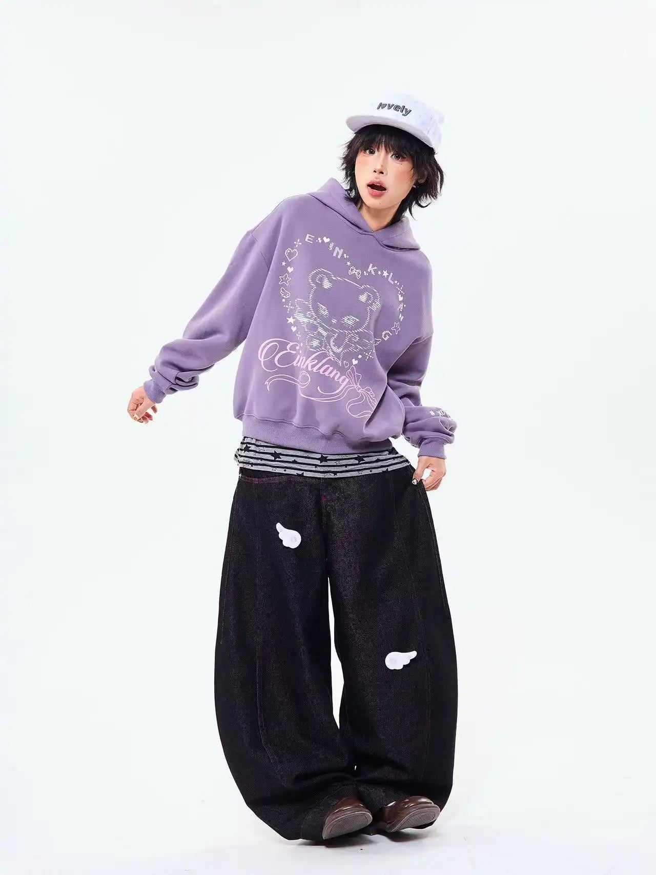 Bear Ear Heart Graphic Hoodie  f0362