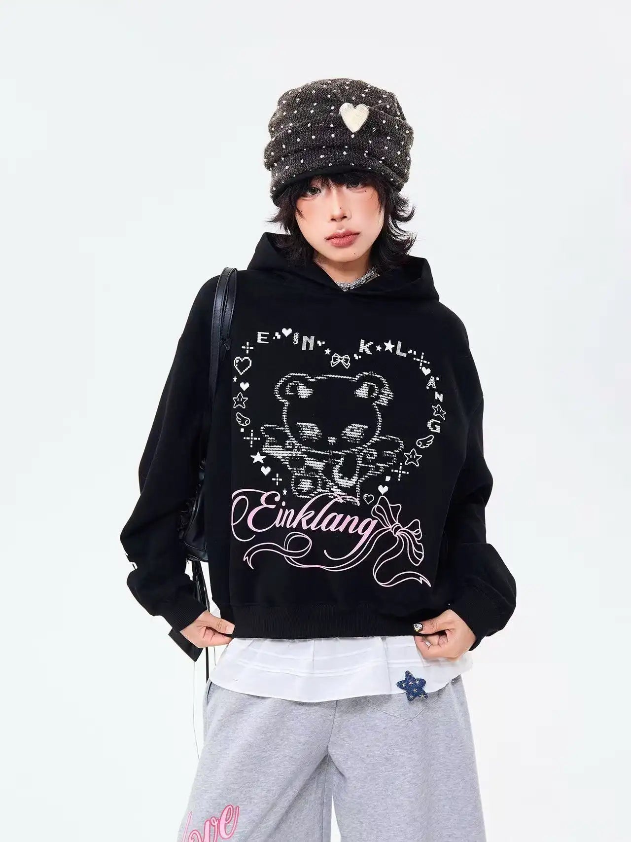 Bear Ear Heart Graphic Hoodie  f0362