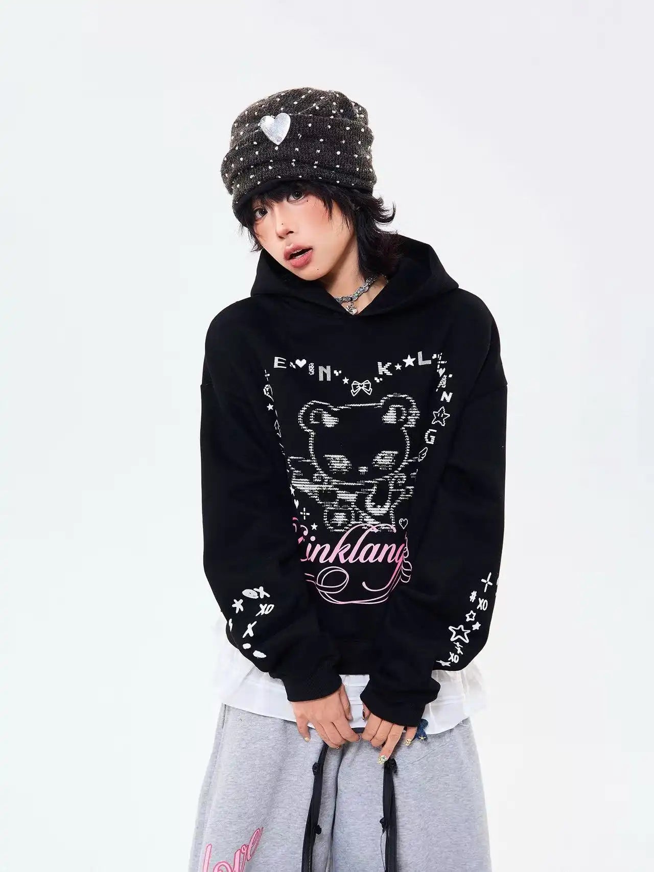 Bear Ear Heart Graphic Hoodie  f0362