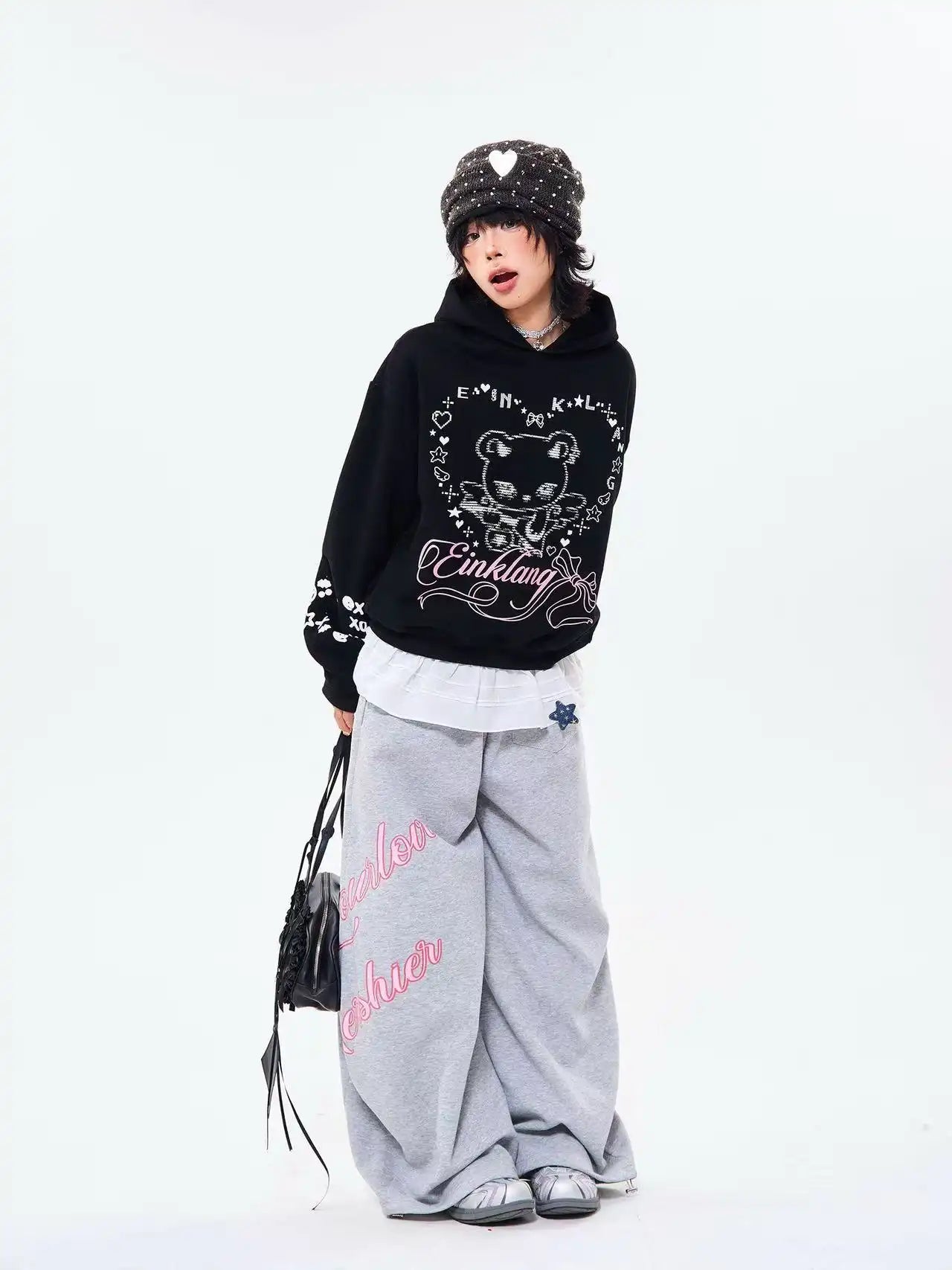 Bear Ear Heart Graphic Hoodie  f0362