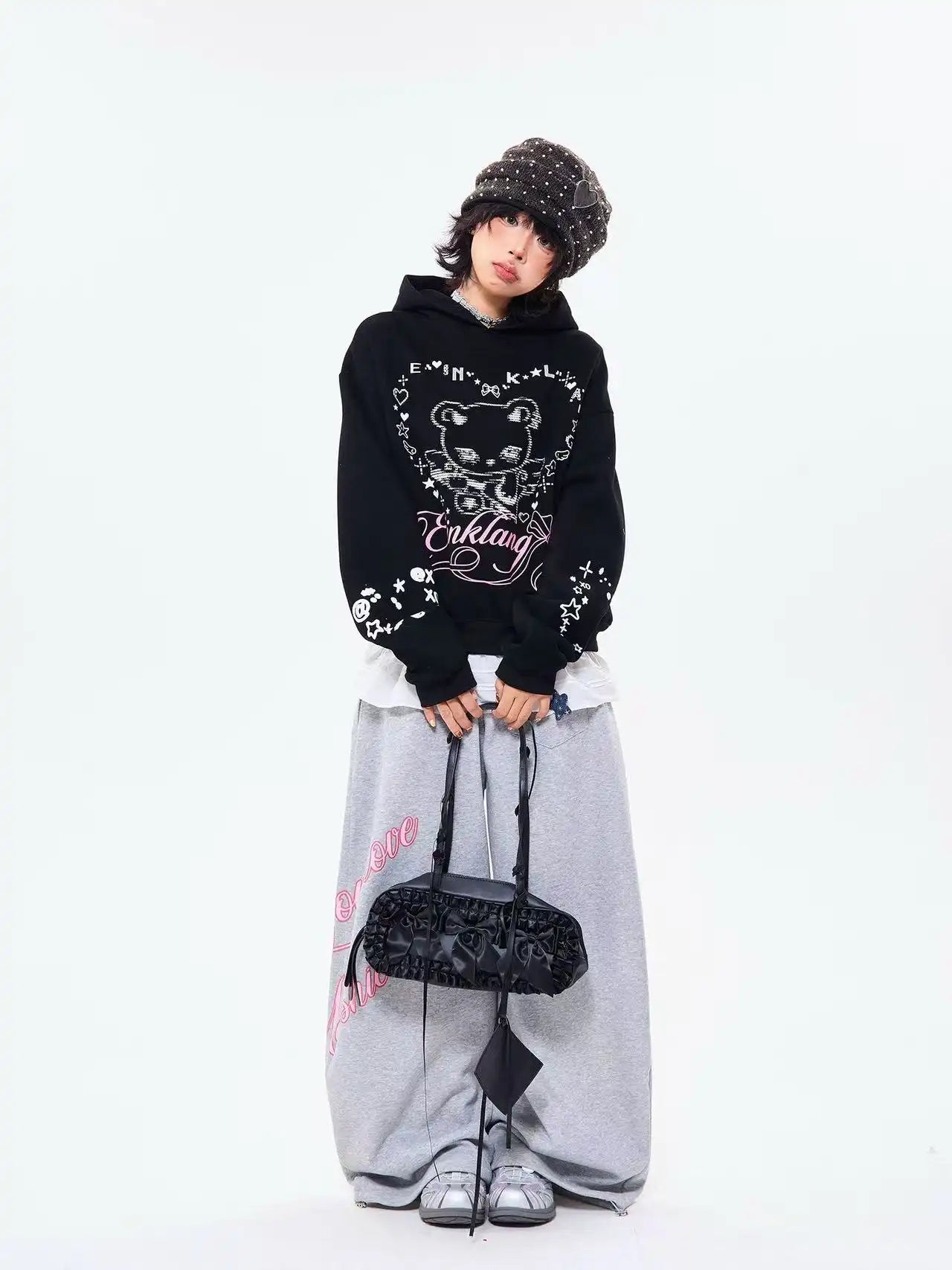 Bear Ear Heart Graphic Hoodie  f0362