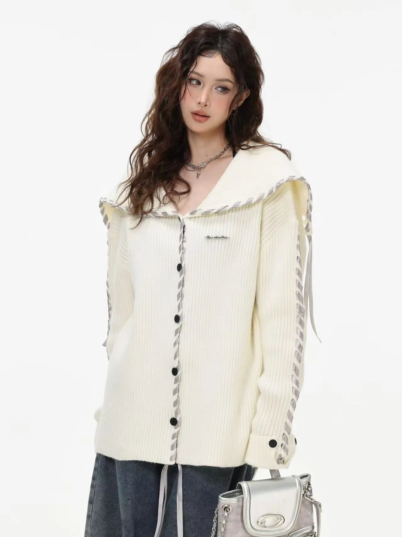 Sailor Collar Ribbon Cardigan f0324