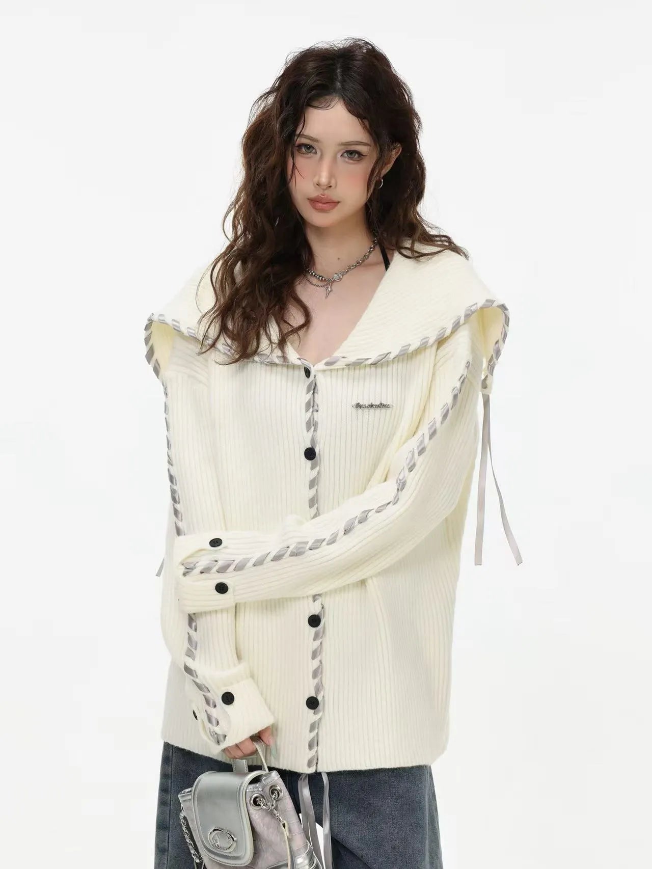 Sailor Collar Ribbon Cardigan f0324