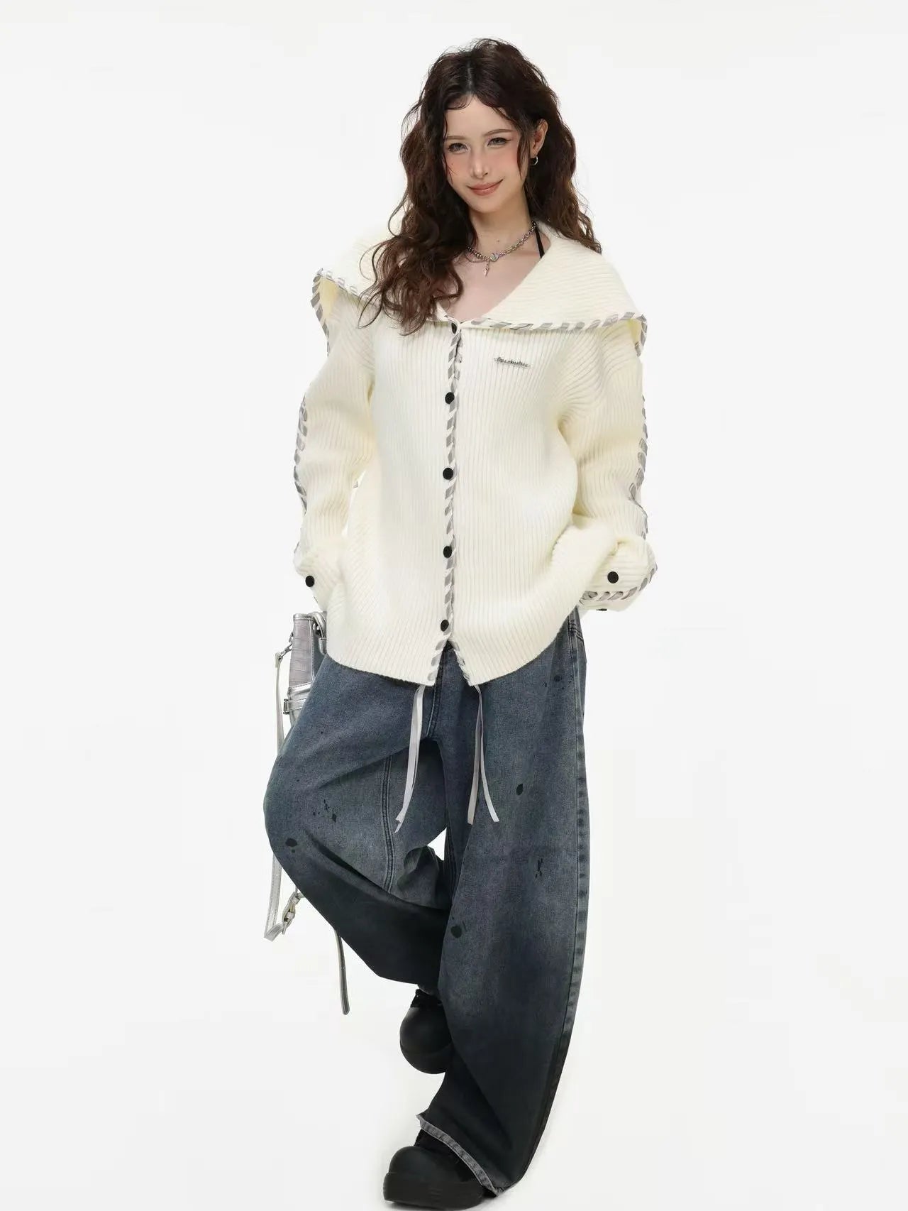 Sailor Collar Ribbon Cardigan f0324