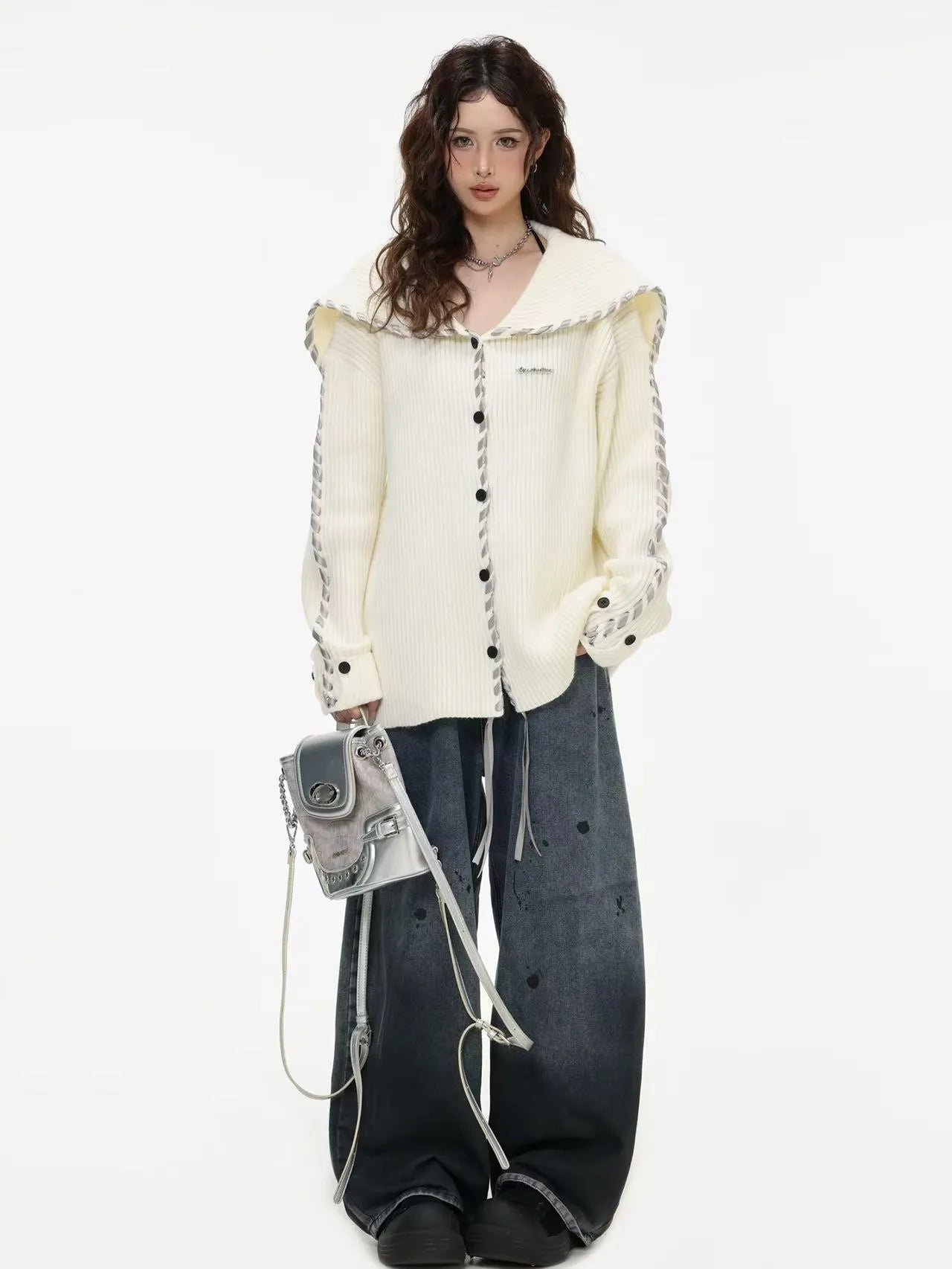 Sailor Collar Ribbon Cardigan f0324