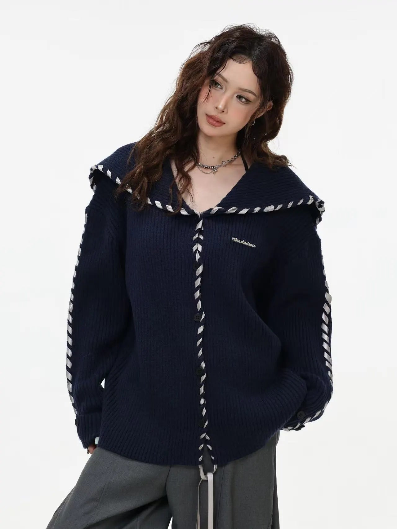 Sailor Collar Ribbon Cardigan f0324