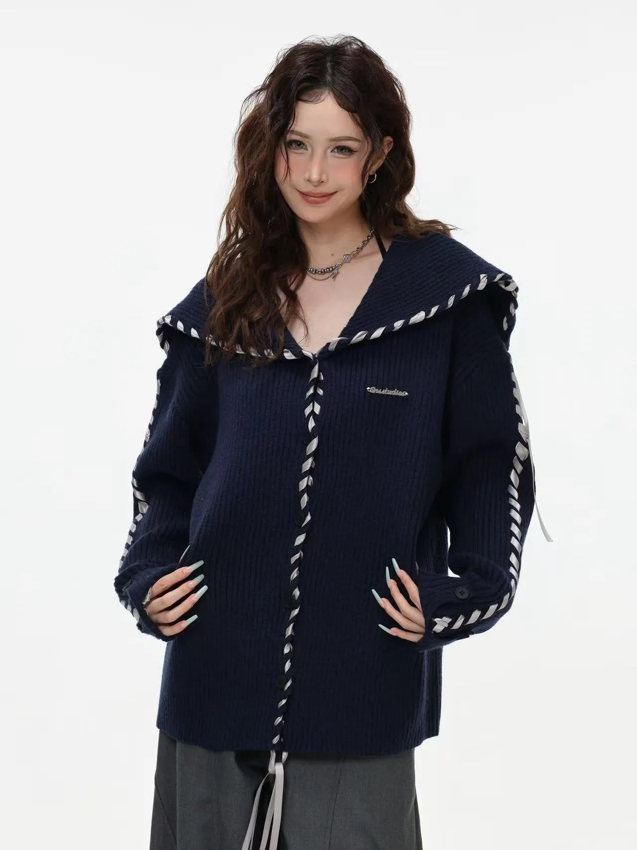 Sailor Collar Ribbon Cardigan f0324
