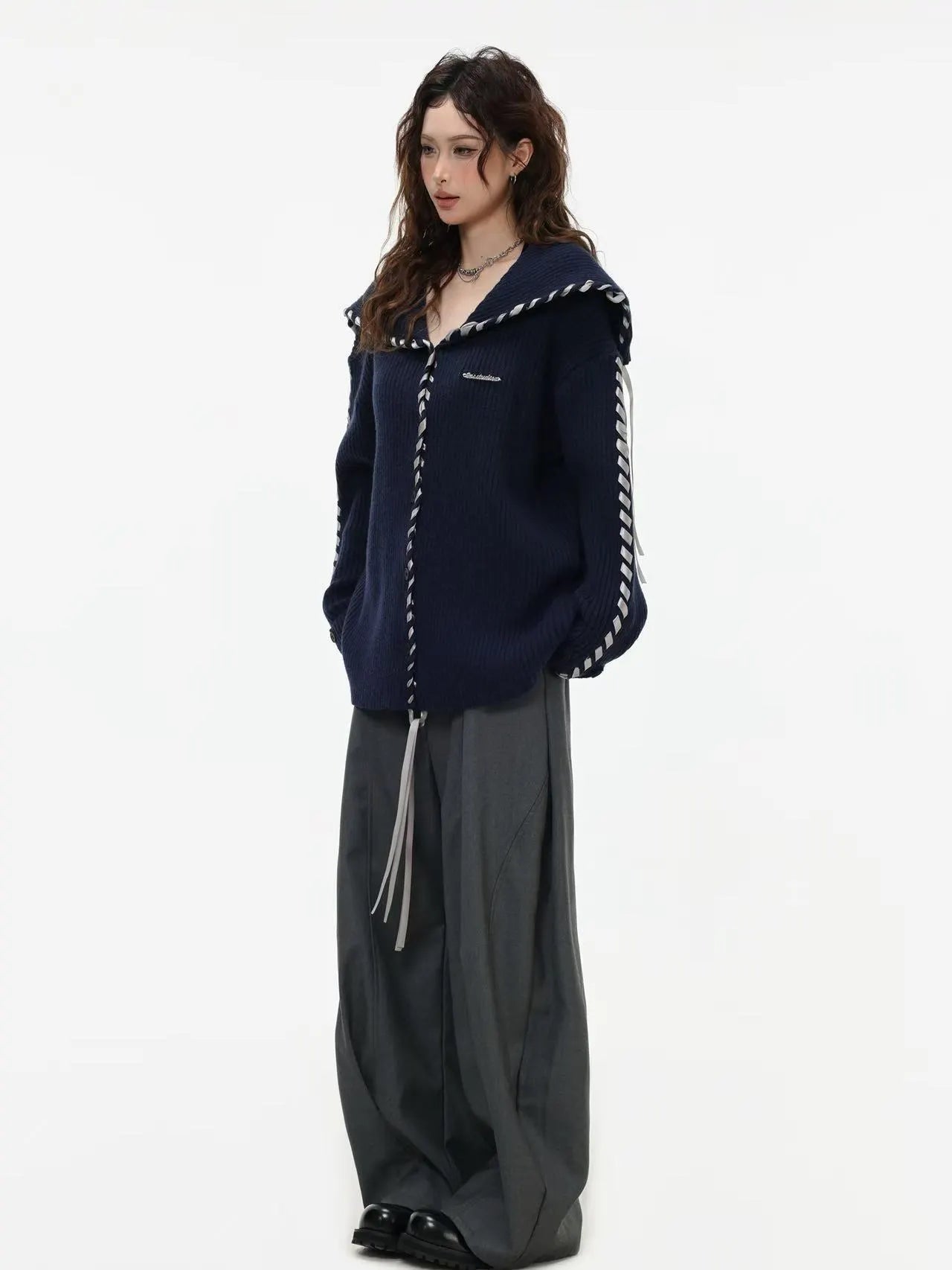 Sailor Collar Ribbon Cardigan f0324