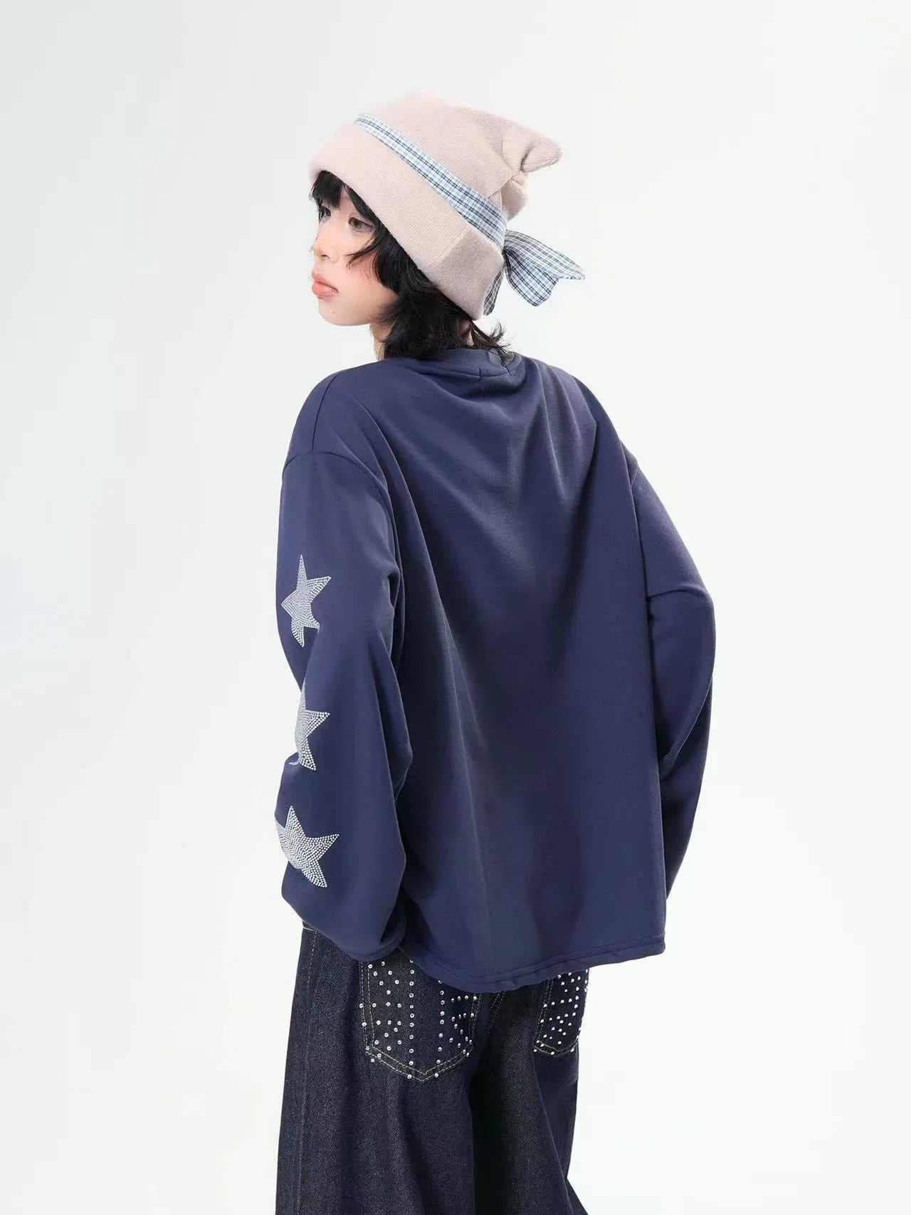 Rhinestone Star Letter Long Sleeve Tee  f0359