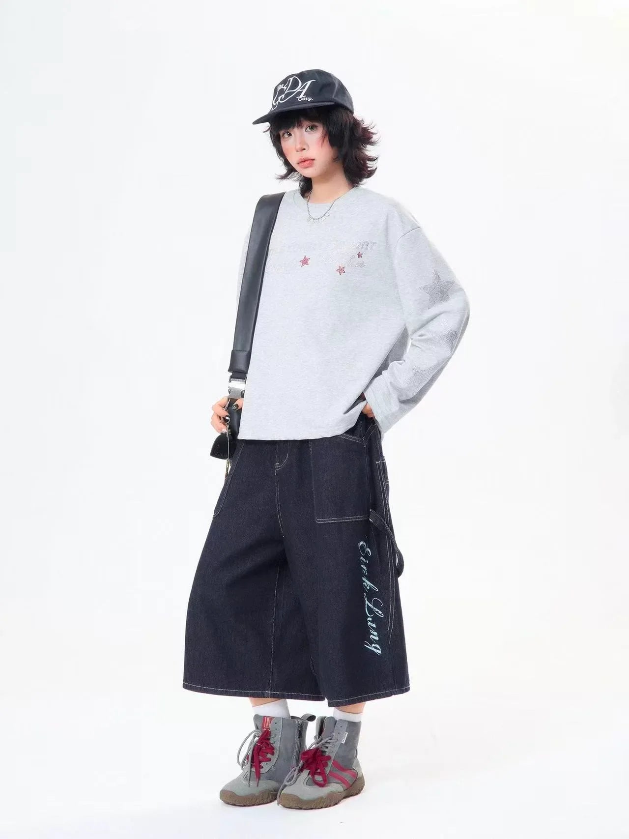 Rhinestone Star Letter Long Sleeve Tee  f0359