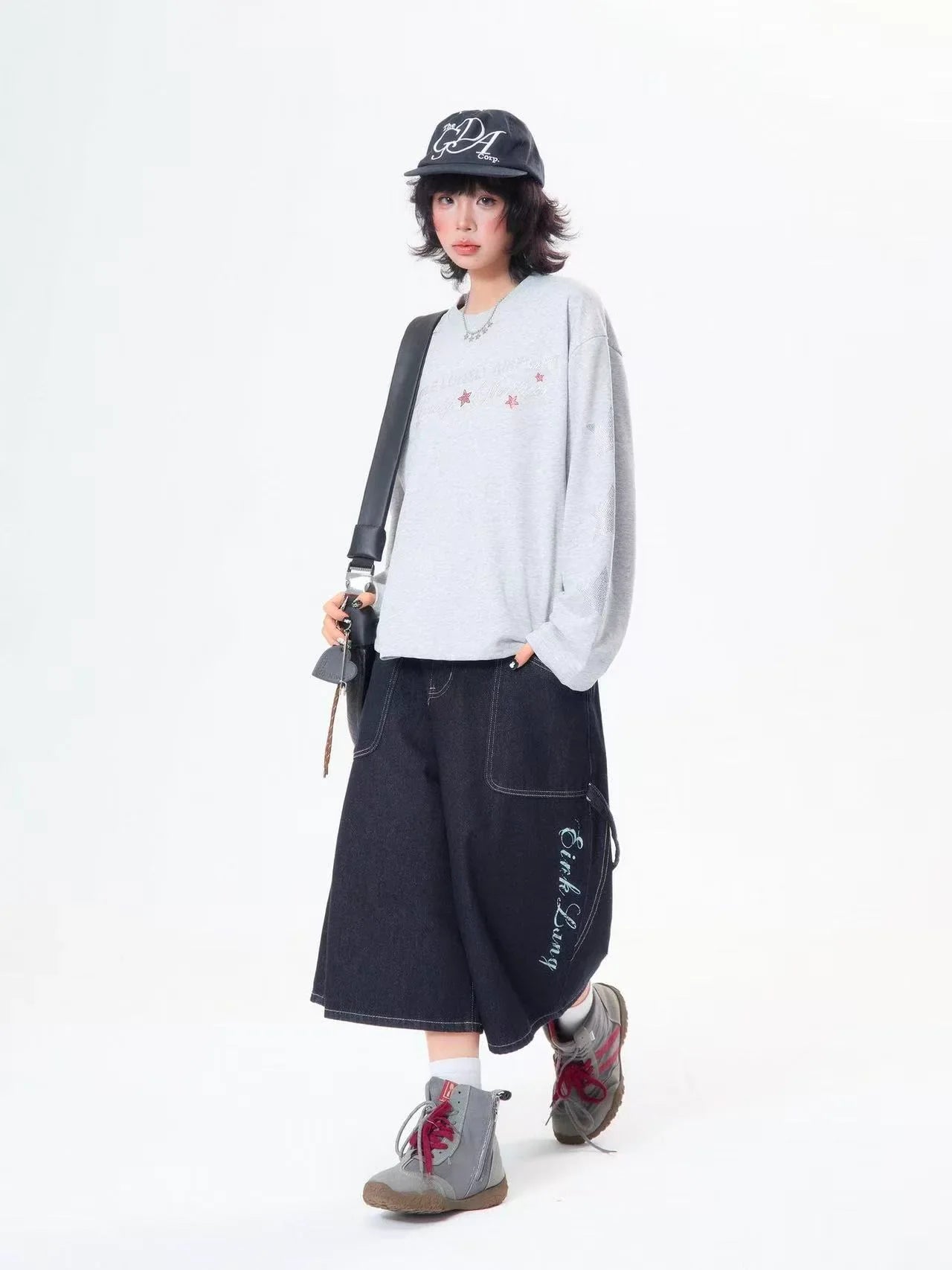 Rhinestone Star Letter Long Sleeve Tee  f0359