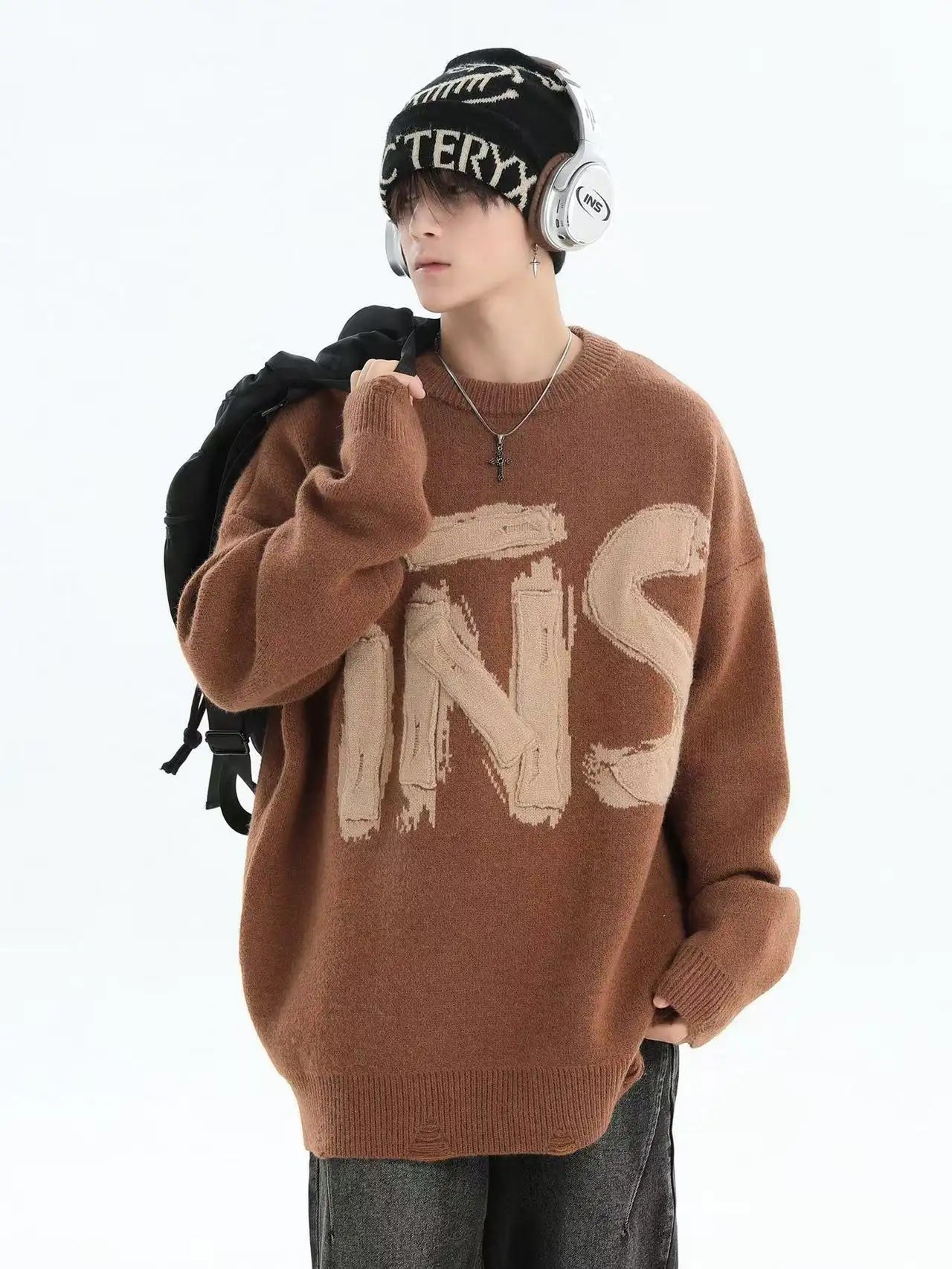 Embroidered Logo Crewneck Knit Sweater  f0358