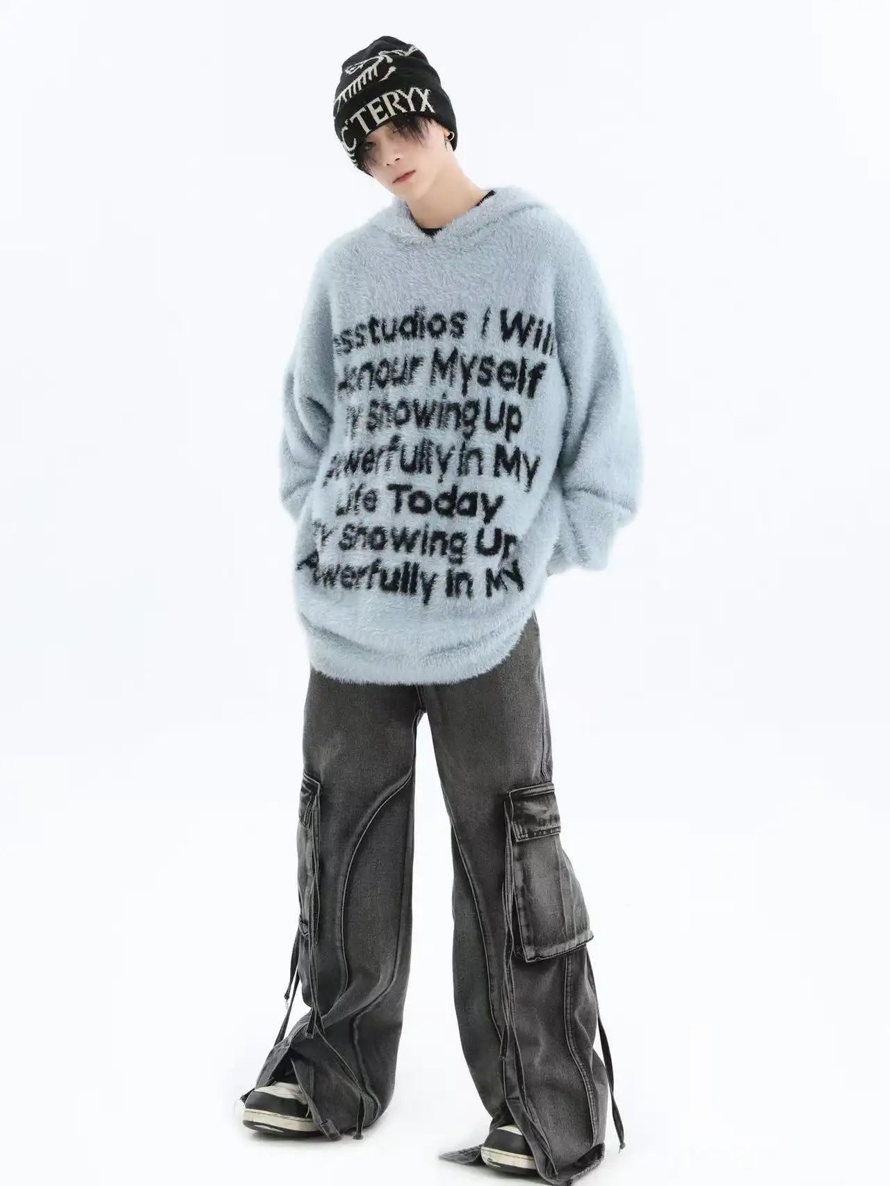 Logo Jacquard Hooded Knit Sweater   OL2041