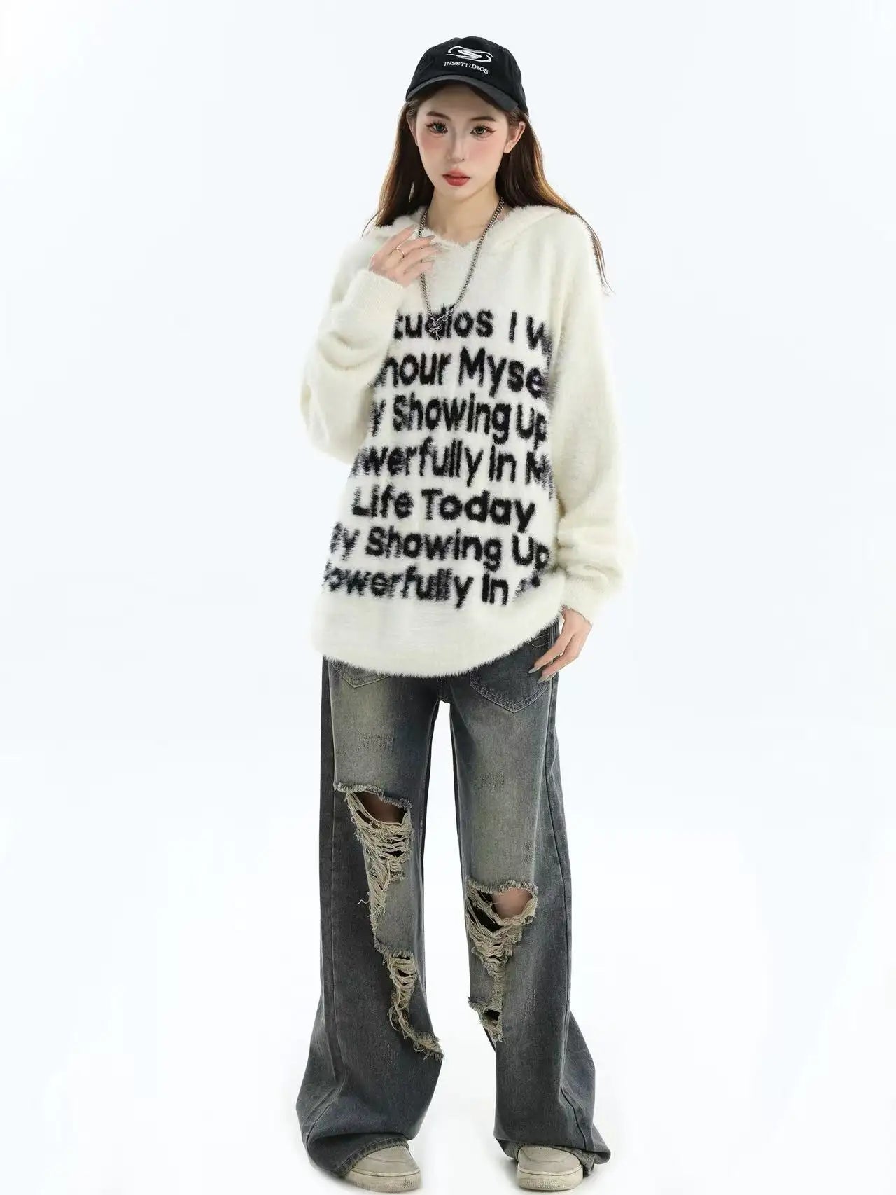 Logo Jacquard Hooded Knit Sweater   OL2041